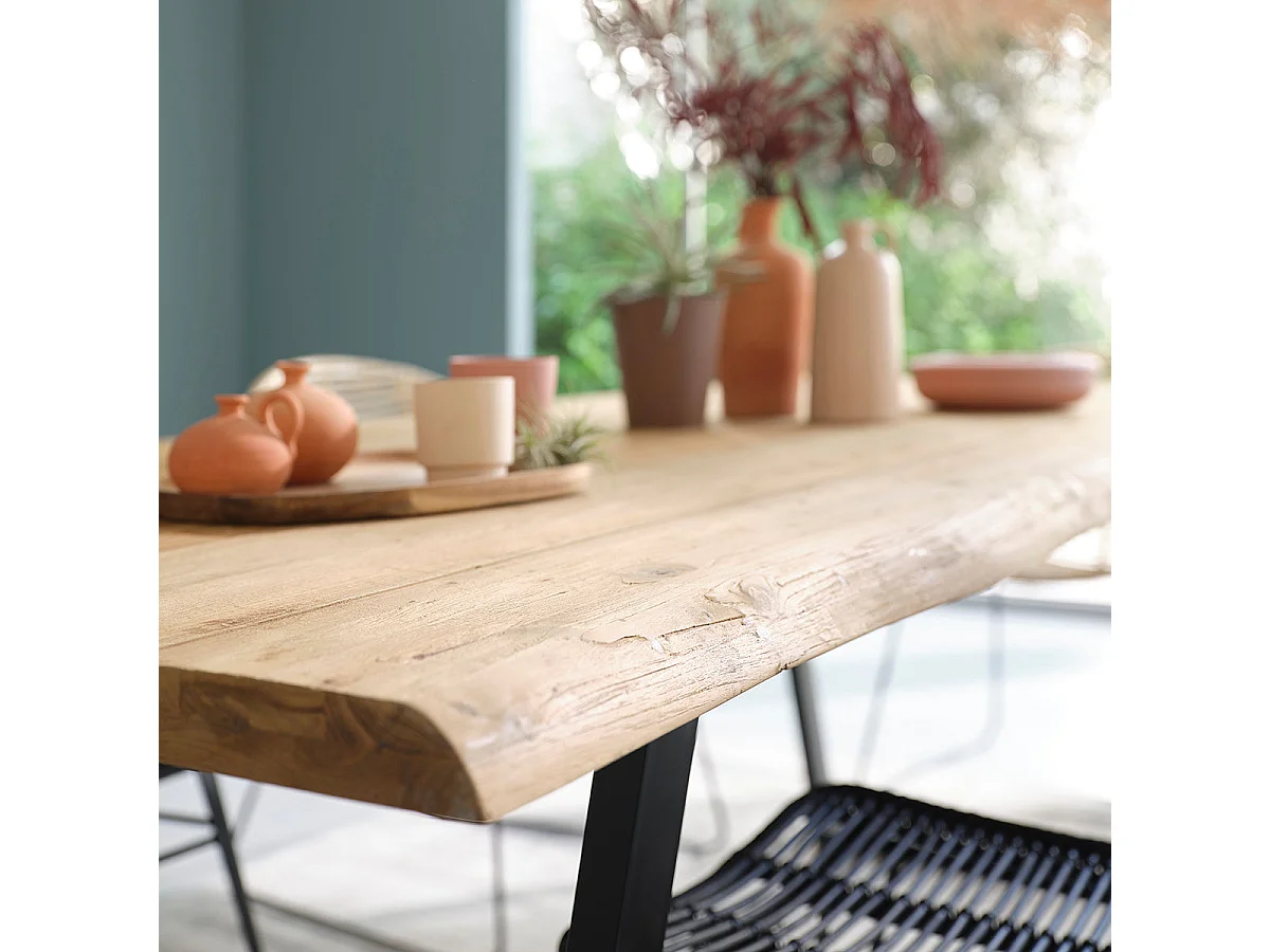 Mesa de comedor de madera teca reciclada maciza para 10 personas