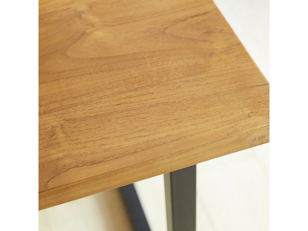 Mesa de centro de madera de teca y metal para 8 pers.