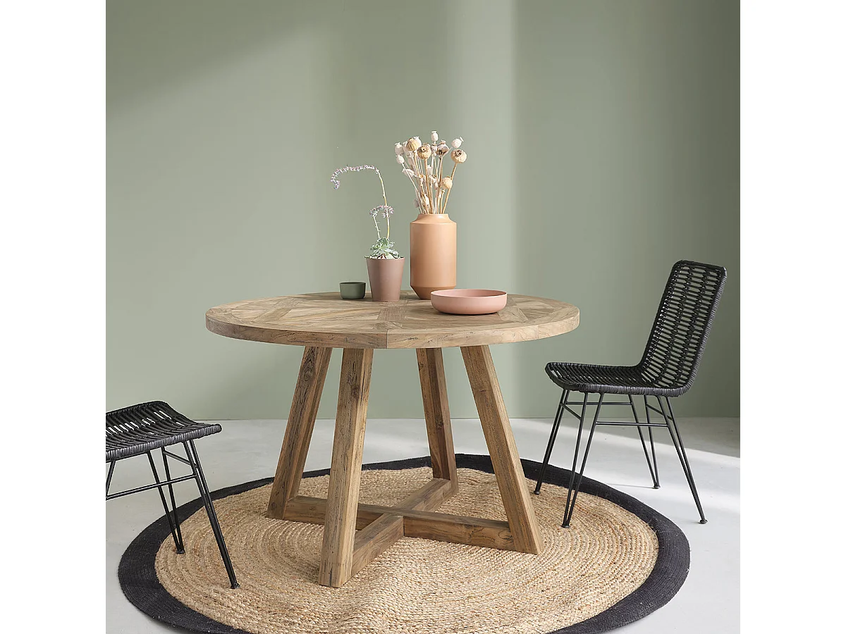 Table  en teck recyclé massif ronde 4 pers.
