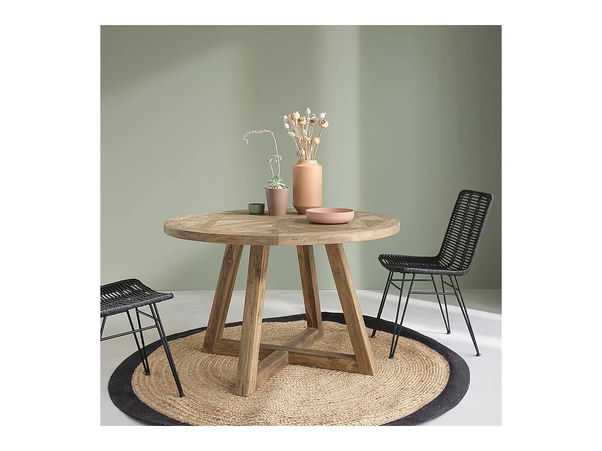 Table  en teck recyclé massif ronde 4 pers.
