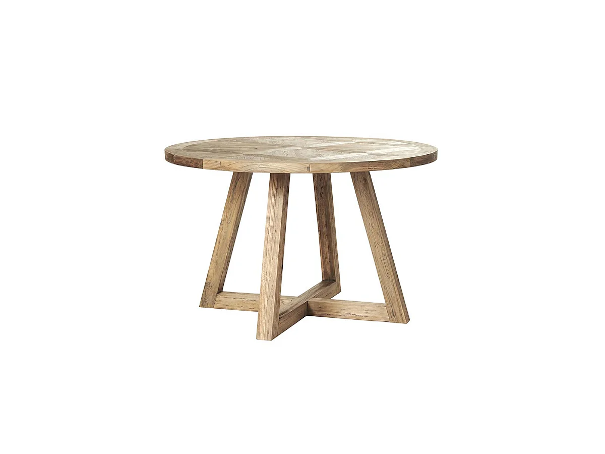 Mesa de comedor redonda de madera teca reciclada maciza para 4 personas