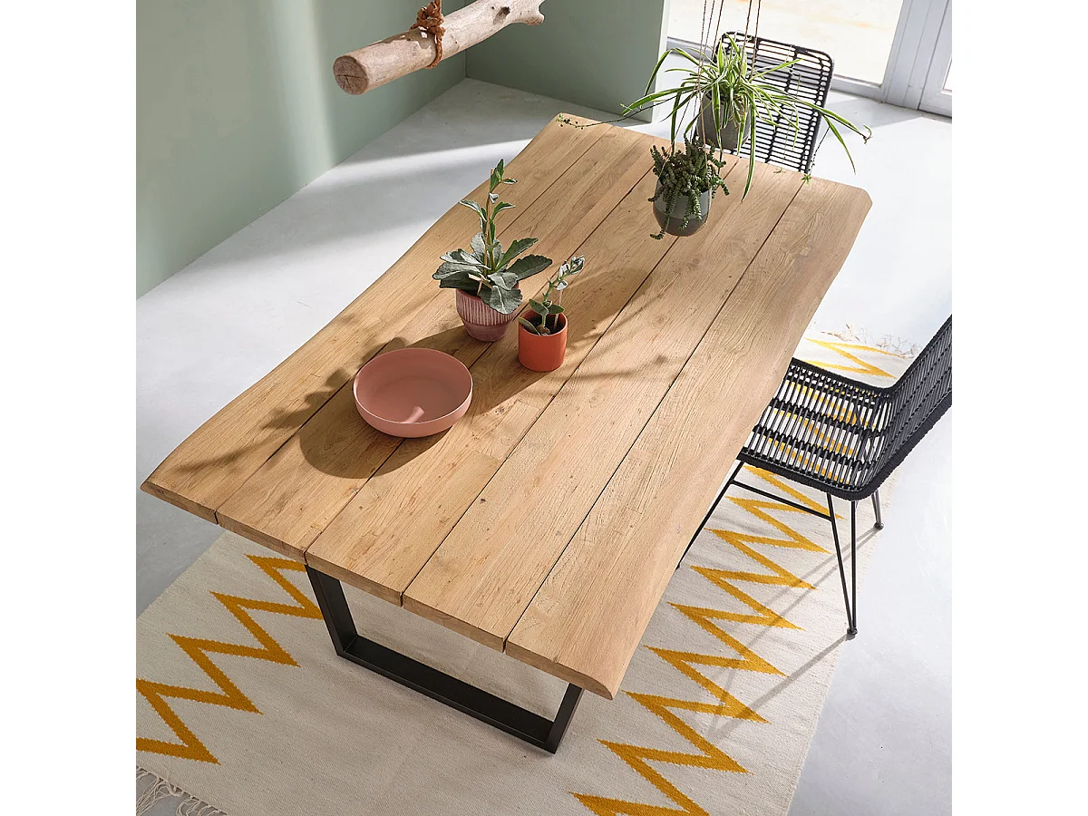 Mesa de madera de teca reciclada y metal 8 p.