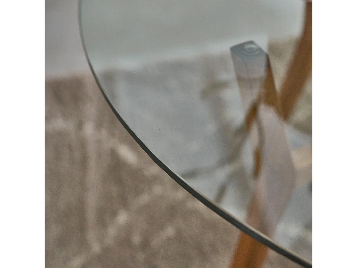 Mesa de comedor redonda de madera teca maciza y vidrio para 4 personas