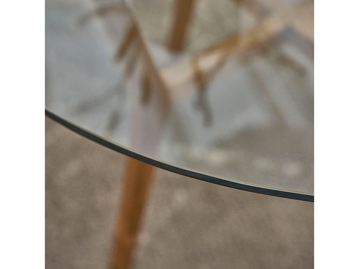 Mesa de comedor redonda de madera teca maciza y vidrio para 4 personas