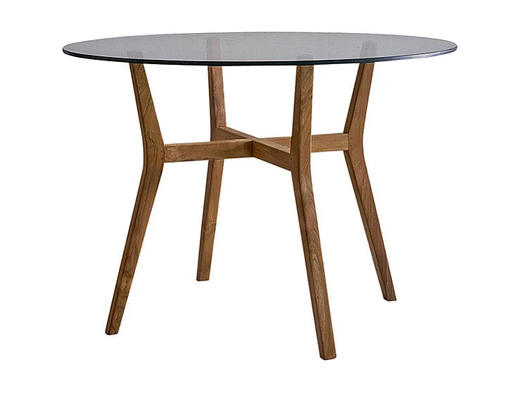 Tavolo da pranzo in teak massello e vetro per 4 persone.