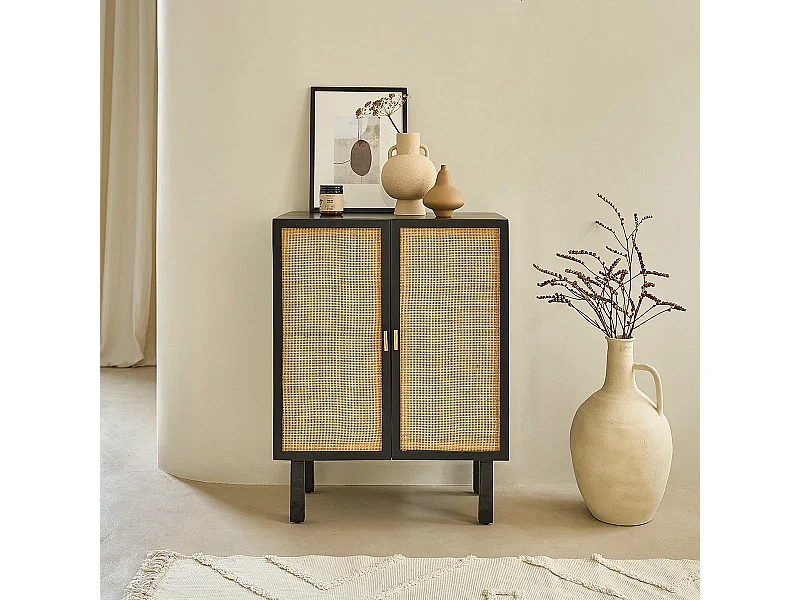 Buffet en manguier massif et cannage 68 cm