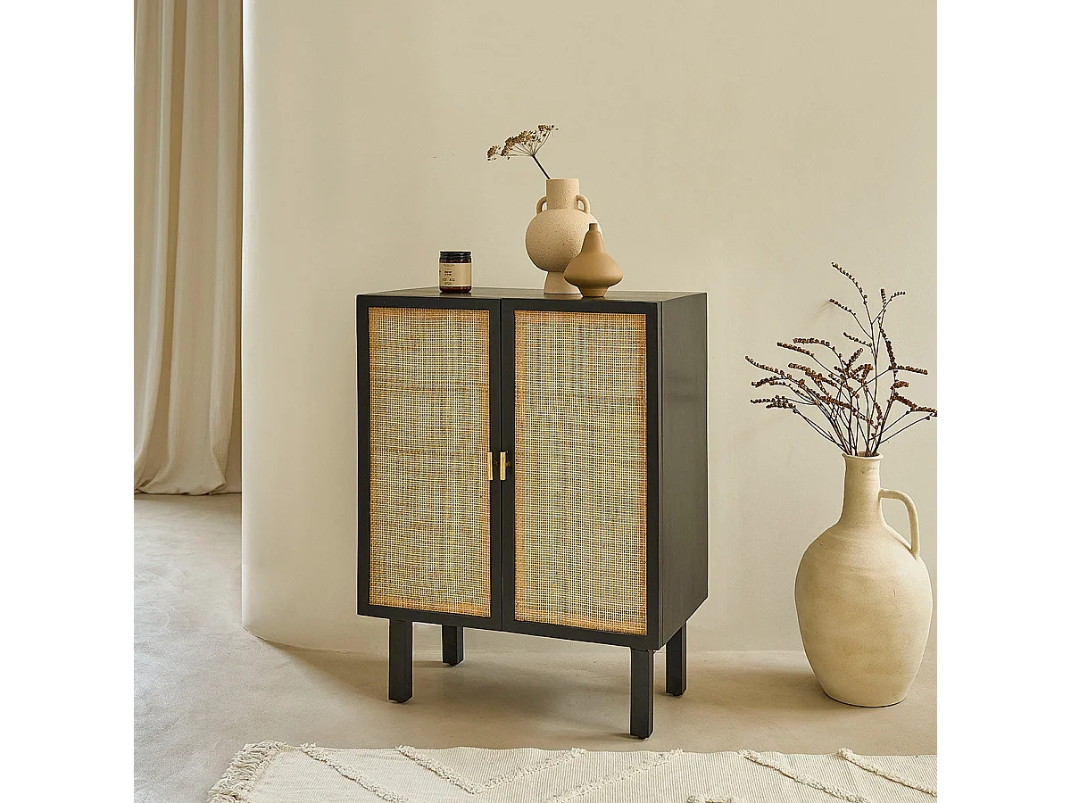 Buffet en manguier massif et cannage 68 cm