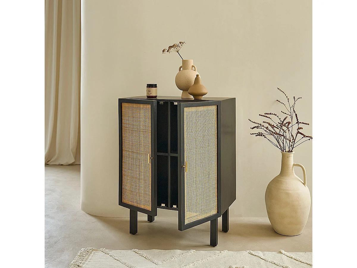 Buffet en manguier massif et cannage 68 cm