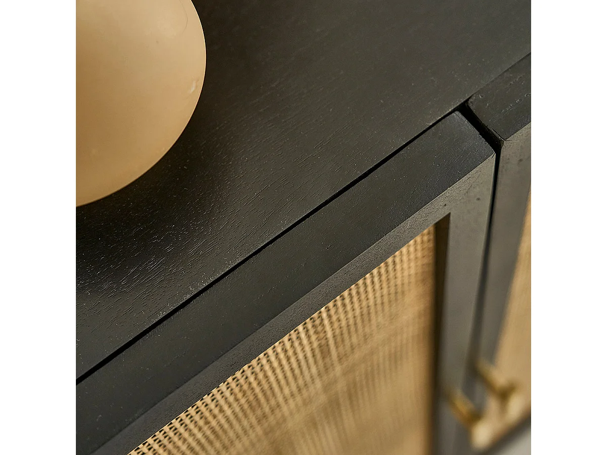 Buffet in mango massello nero e vimini