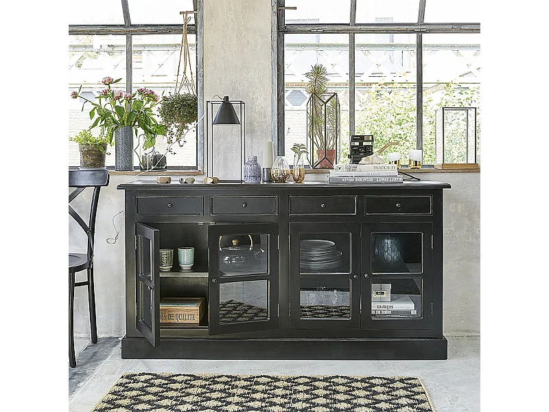 Buffet in mogano massello nero 160 cm