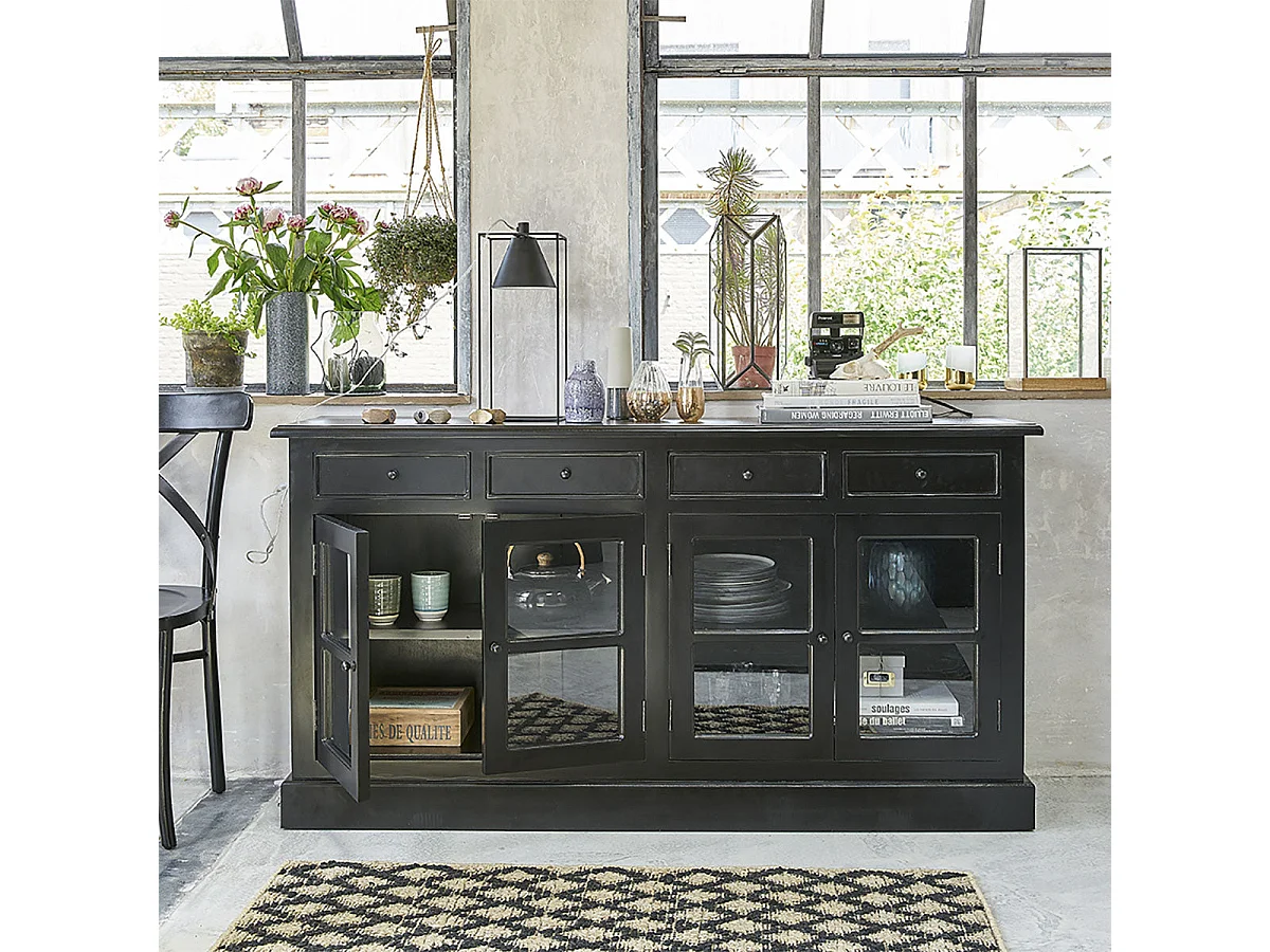 Buffet in mogano massello nero 160 cm