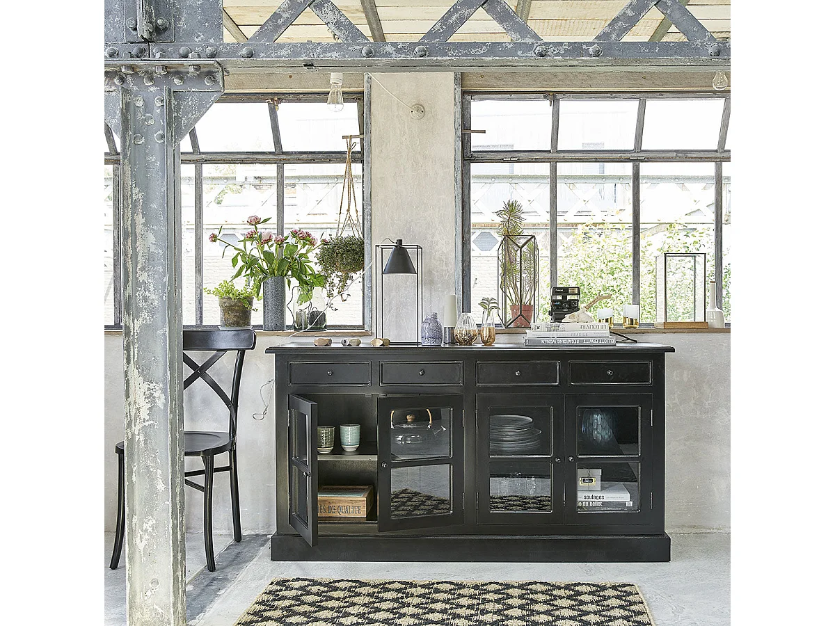 Buffet in mogano massello nero 160 cm