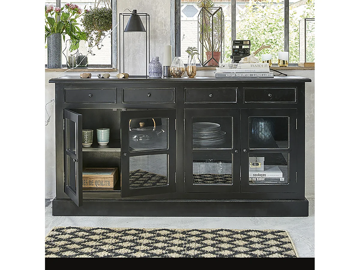 Buffet en bois d'acajou 4 portes 4 tiroirs