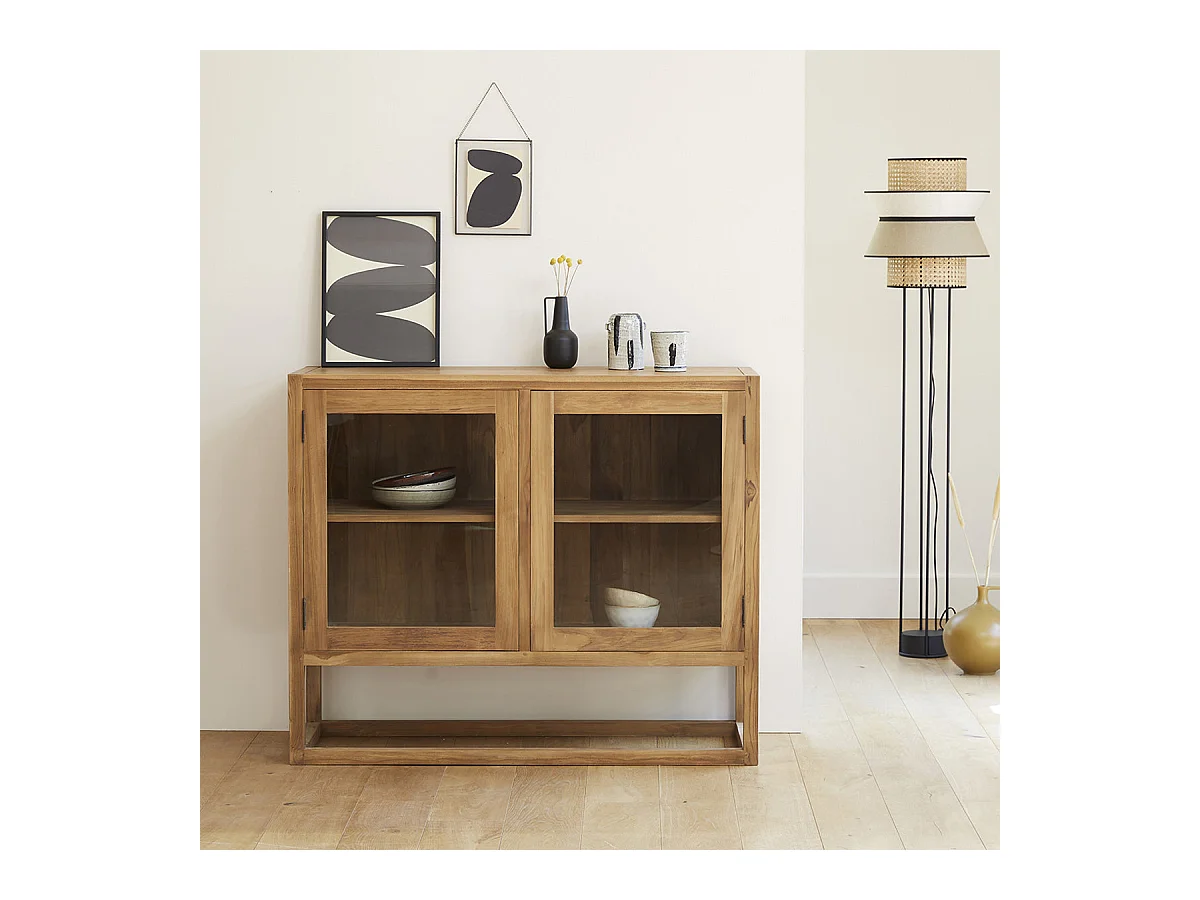 Buffet en teck massif et verre 120 cm