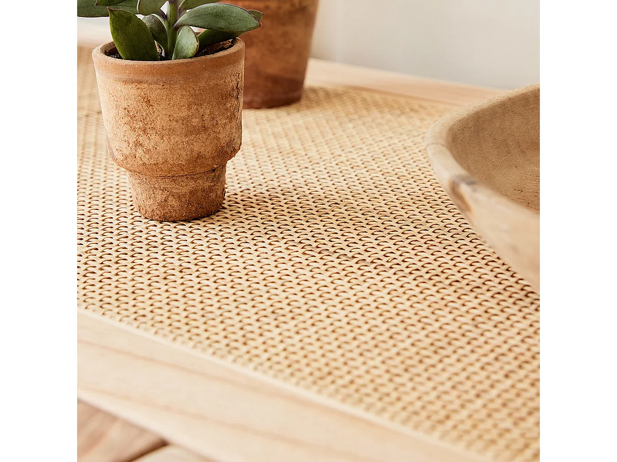 Aparador de madera de mindi maciza y rejilla de 150 cm