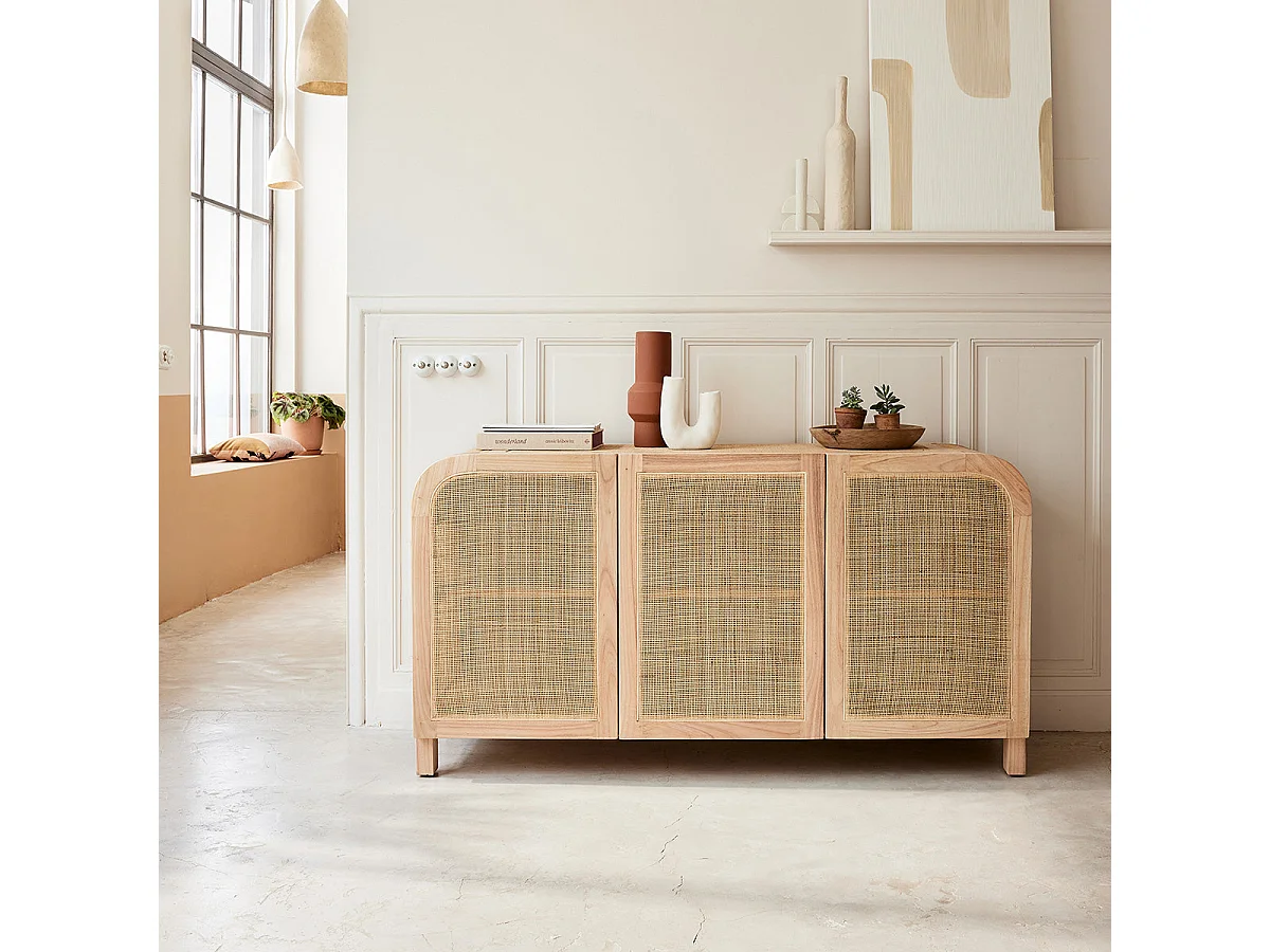 Buffet in mindi massello e vimini 150 cm