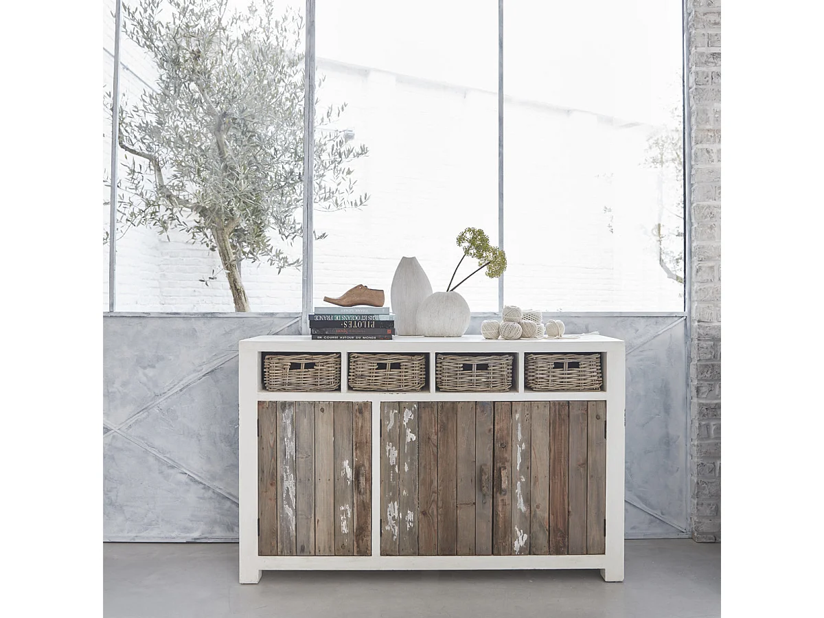 Buffet en bois recyclé massif 3 portes et 4 niches