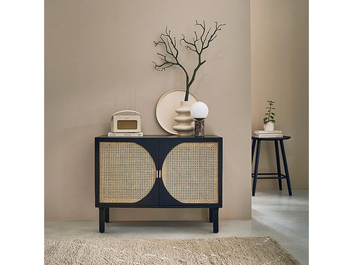 Buffet en manguier massif et cannage 100 cm