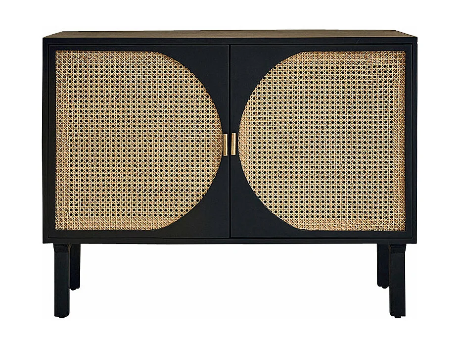 Buffet in mango massello nero e vimini 100 cm