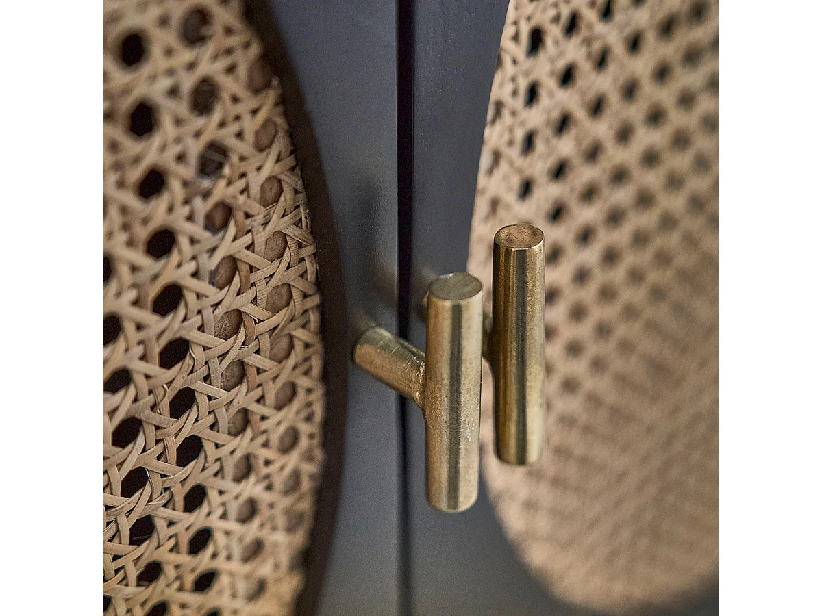 Buffet in mango massello nero e vimini 100 cm