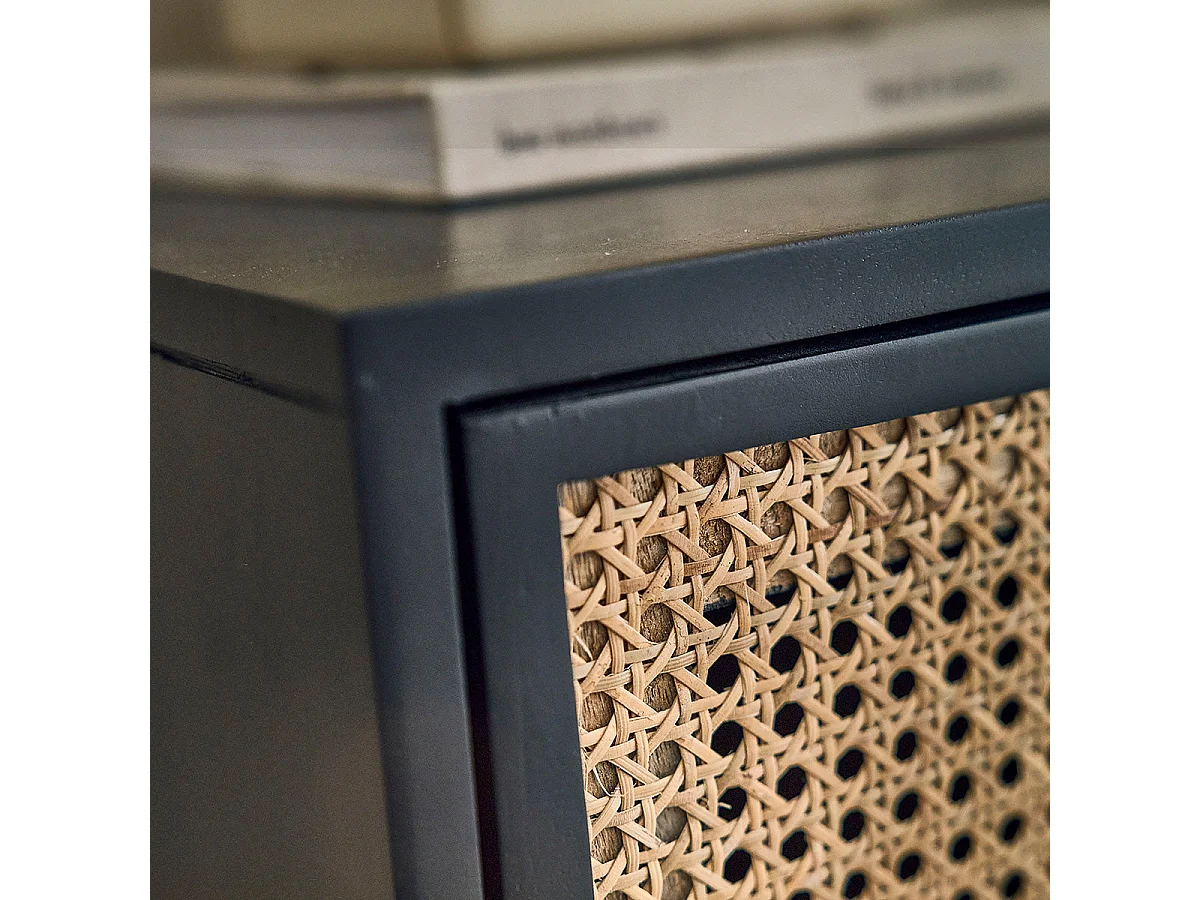 Buffet in mango massello nero e vimini 100 cm