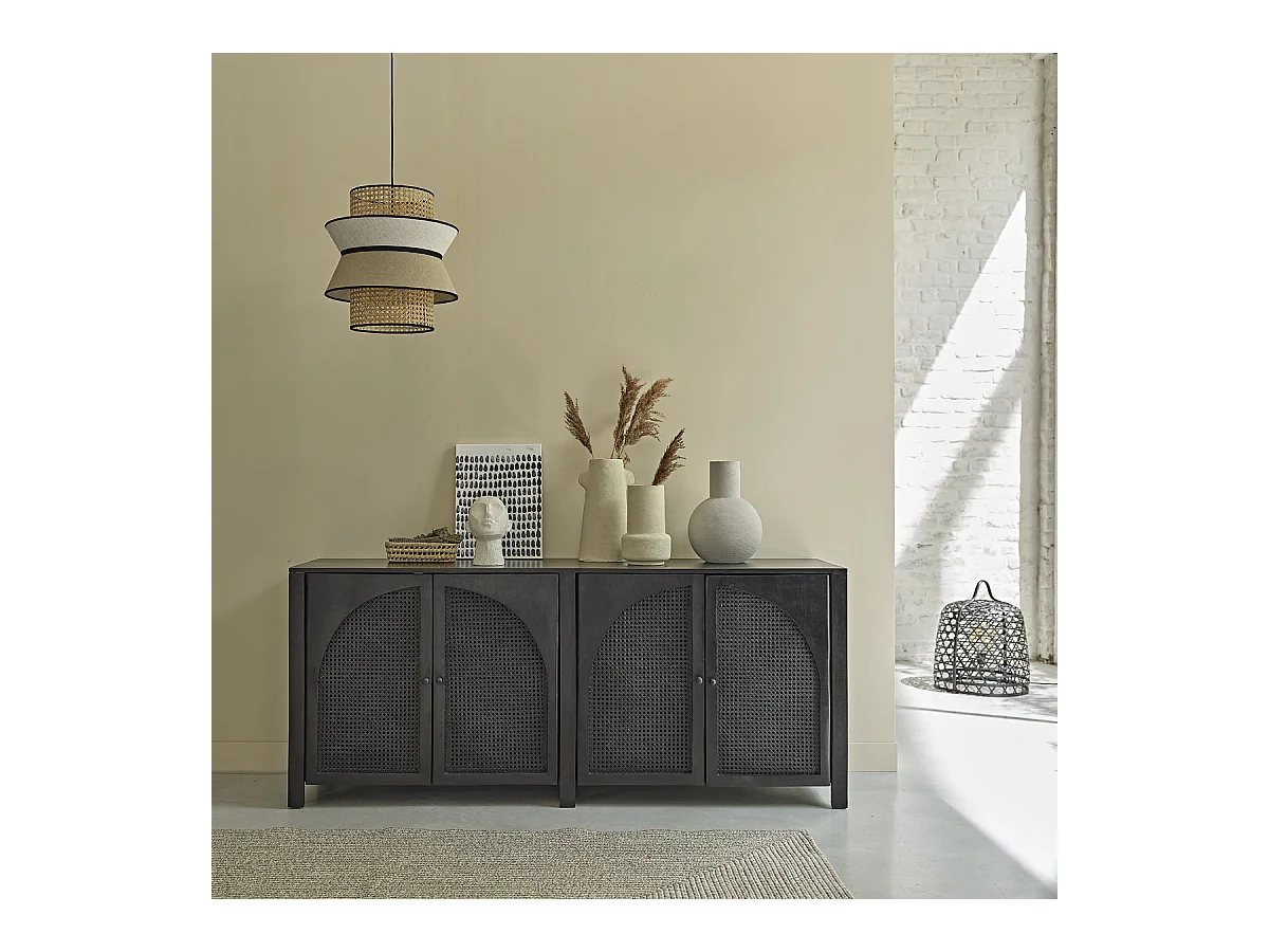 Buffet en manguier massif et cannage 175 cm