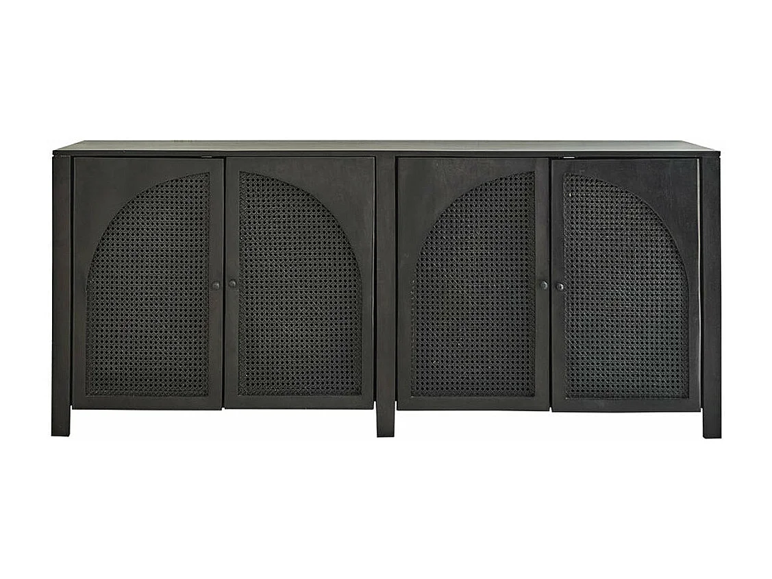 Buffet in mango massello e vimini nero 175 cm