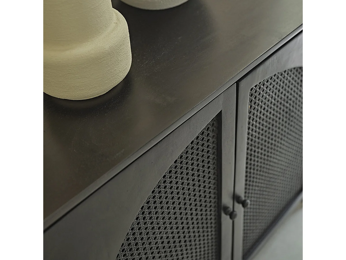 Buffet in mango massello e vimini nero 175 cm