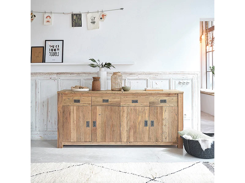 Aparador de madera de teca reciclada maciza 200 cm