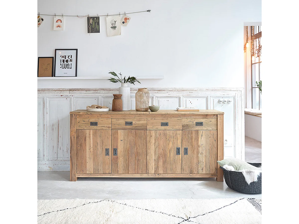 Aparador de madera de teca reciclada maciza 200 cm