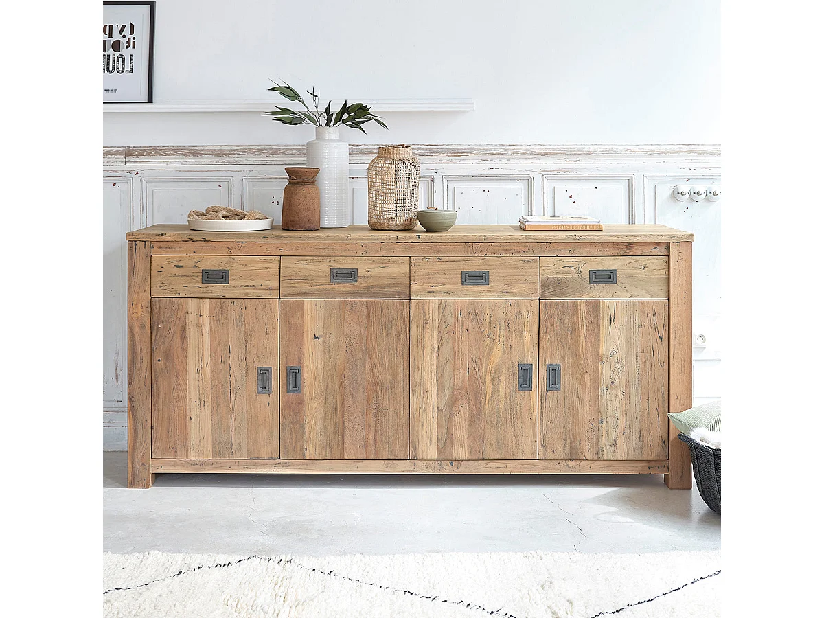 Aparador de madera de teca reciclada maciza 200 cm