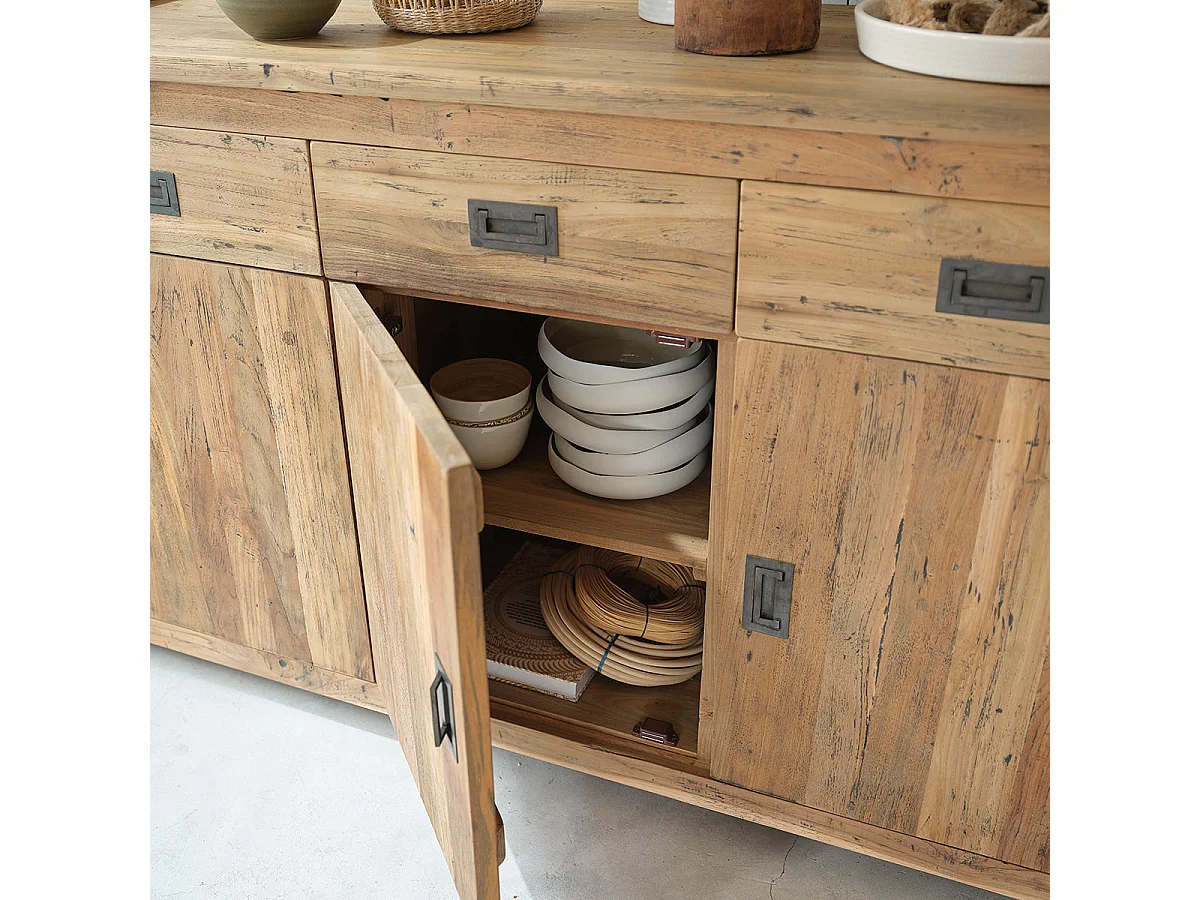 Aparador de madera de teca reciclada maciza 200 cm