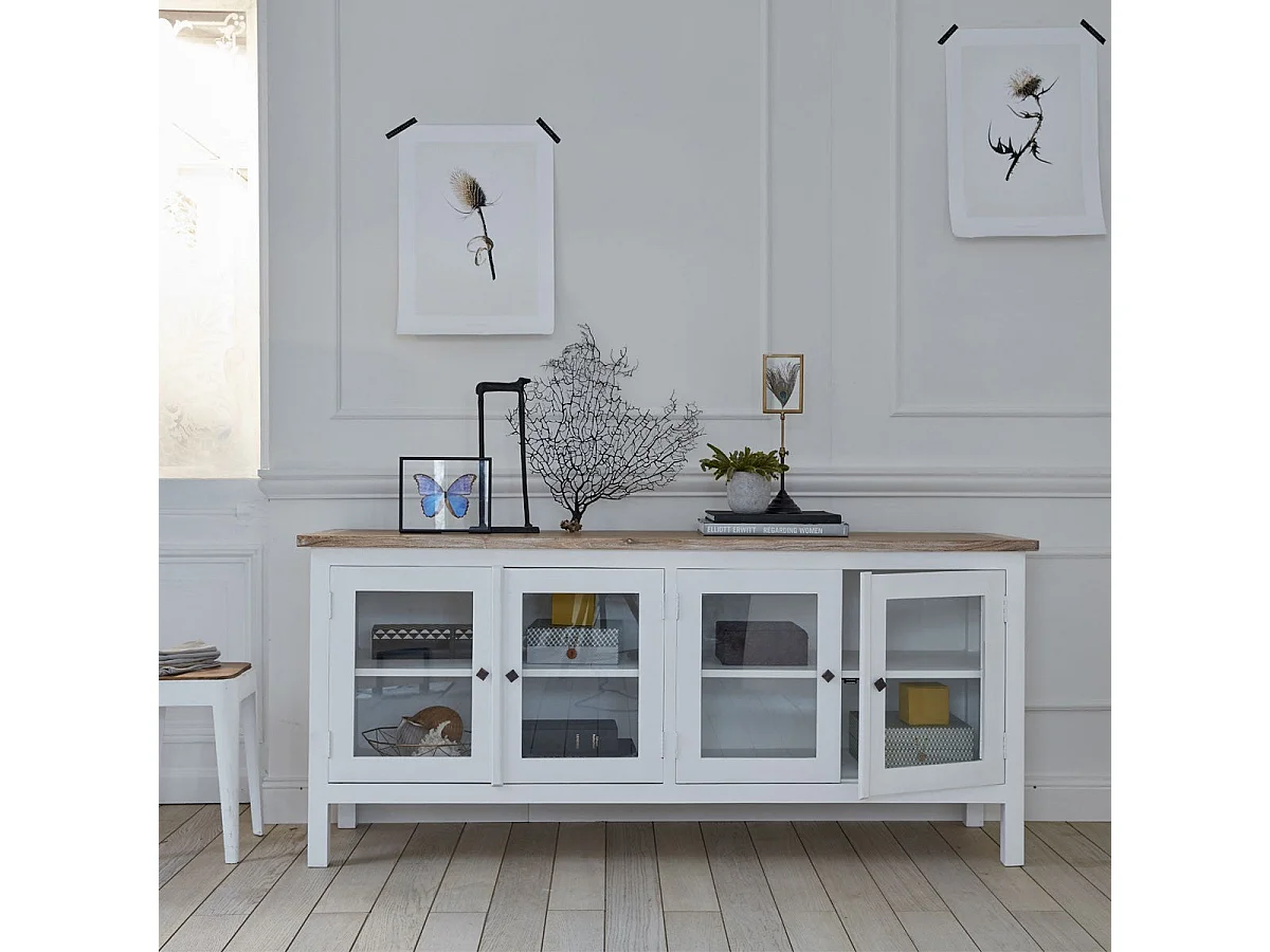 Buffet 4 portes en verre et acajou massif