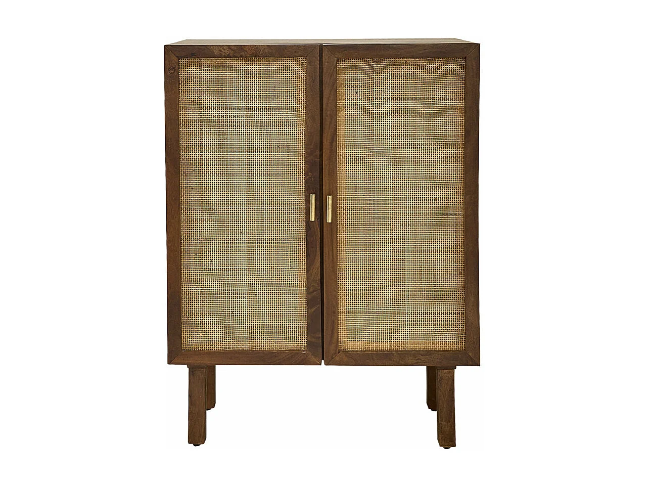 Aparador de madera de mango maciza con acabado nogal y rejilla de 68 cm