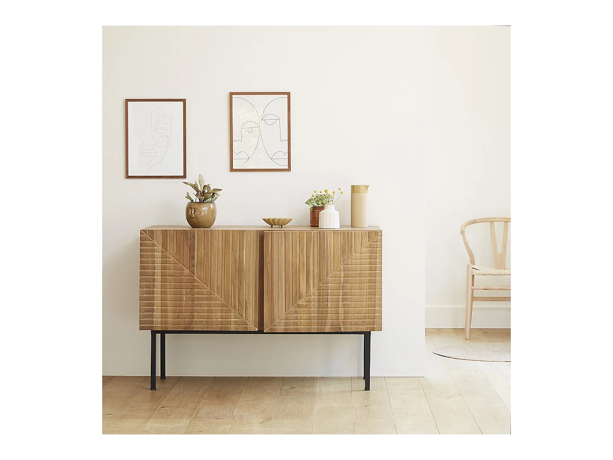 Buffet en teck massif massif et métal 120 cm