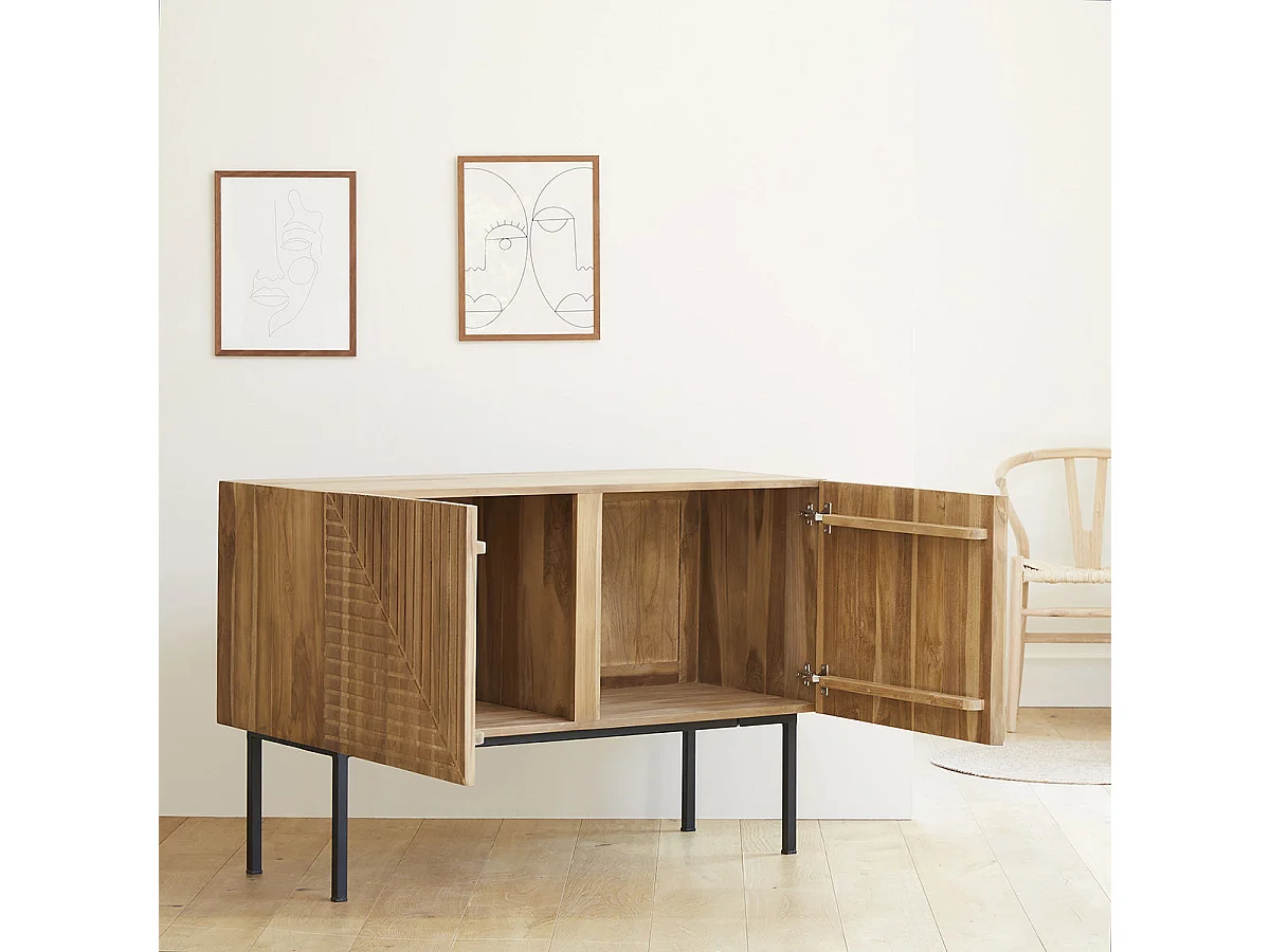 Buffet en teck massif massif et métal 120 cm