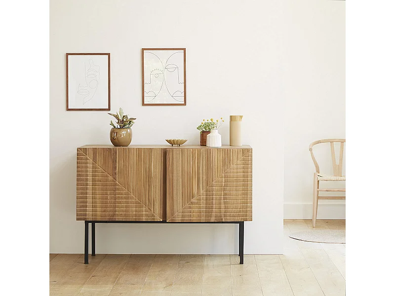 Buffet en teck massif massif et métal 120 cm