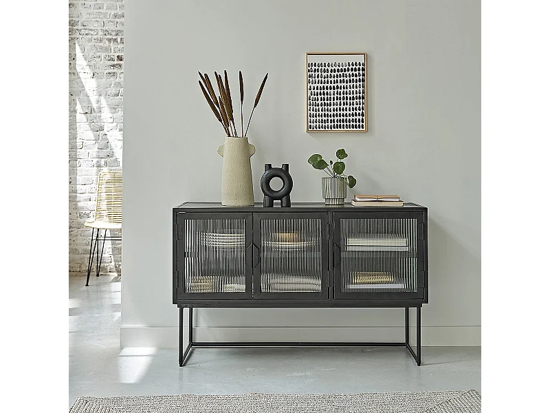 Buffet in metallo e vetro ondulato 120 cm