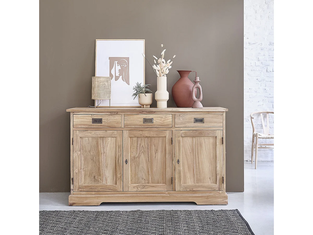 Buffet en teck massif 150 cm 3 portes 3 tiroirs