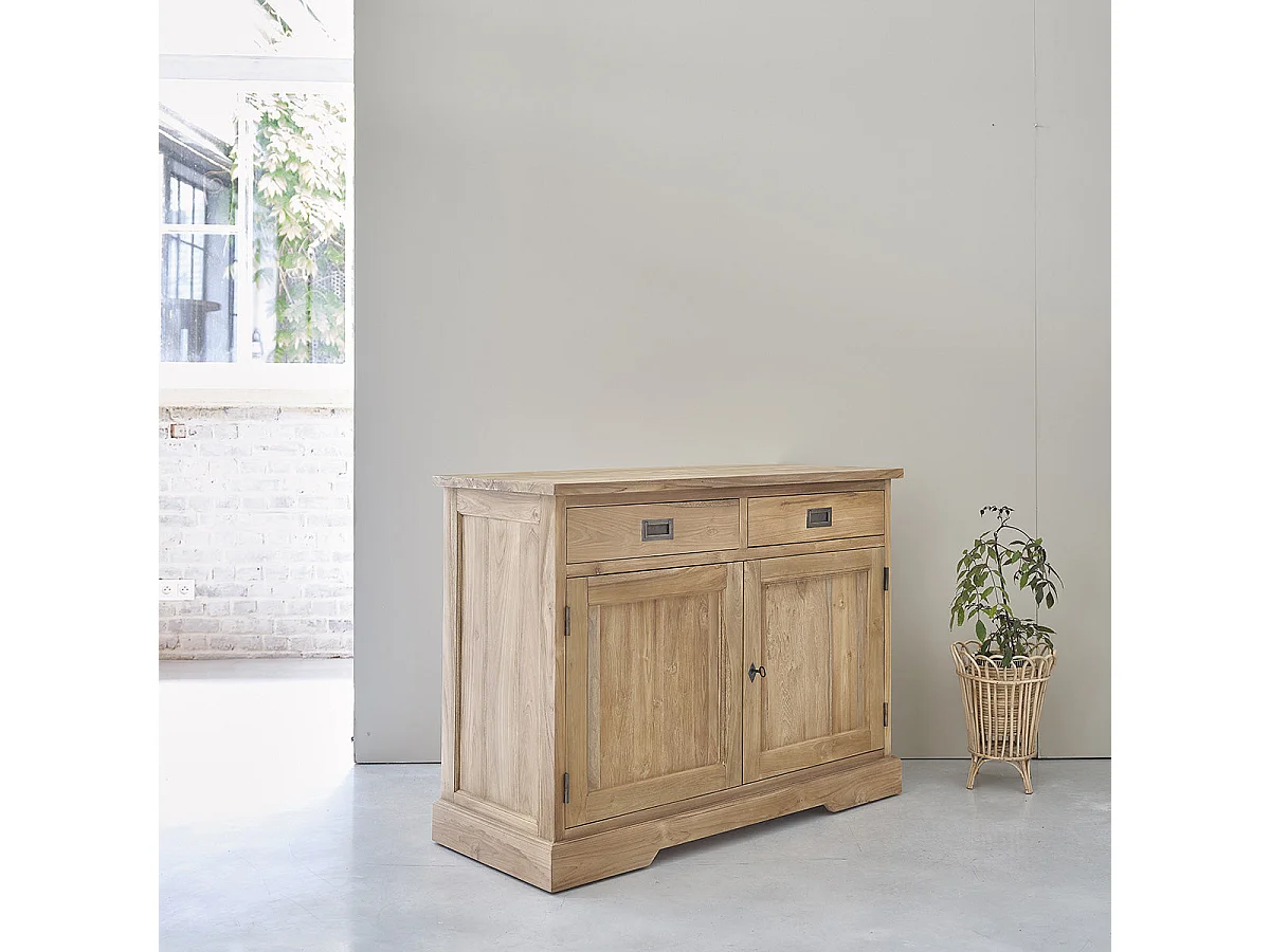 Buffet en teck massif 120 cm 2 portes 2 tiroirs