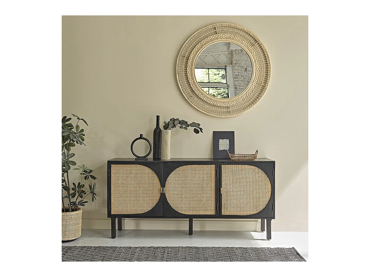 Buffet en manguier massif et cannage 160 cm