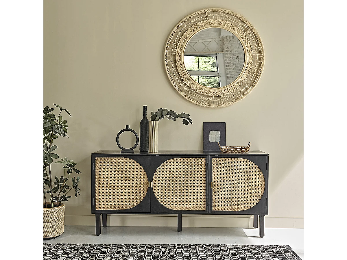 Buffet en manguier massif et cannage 160 cm