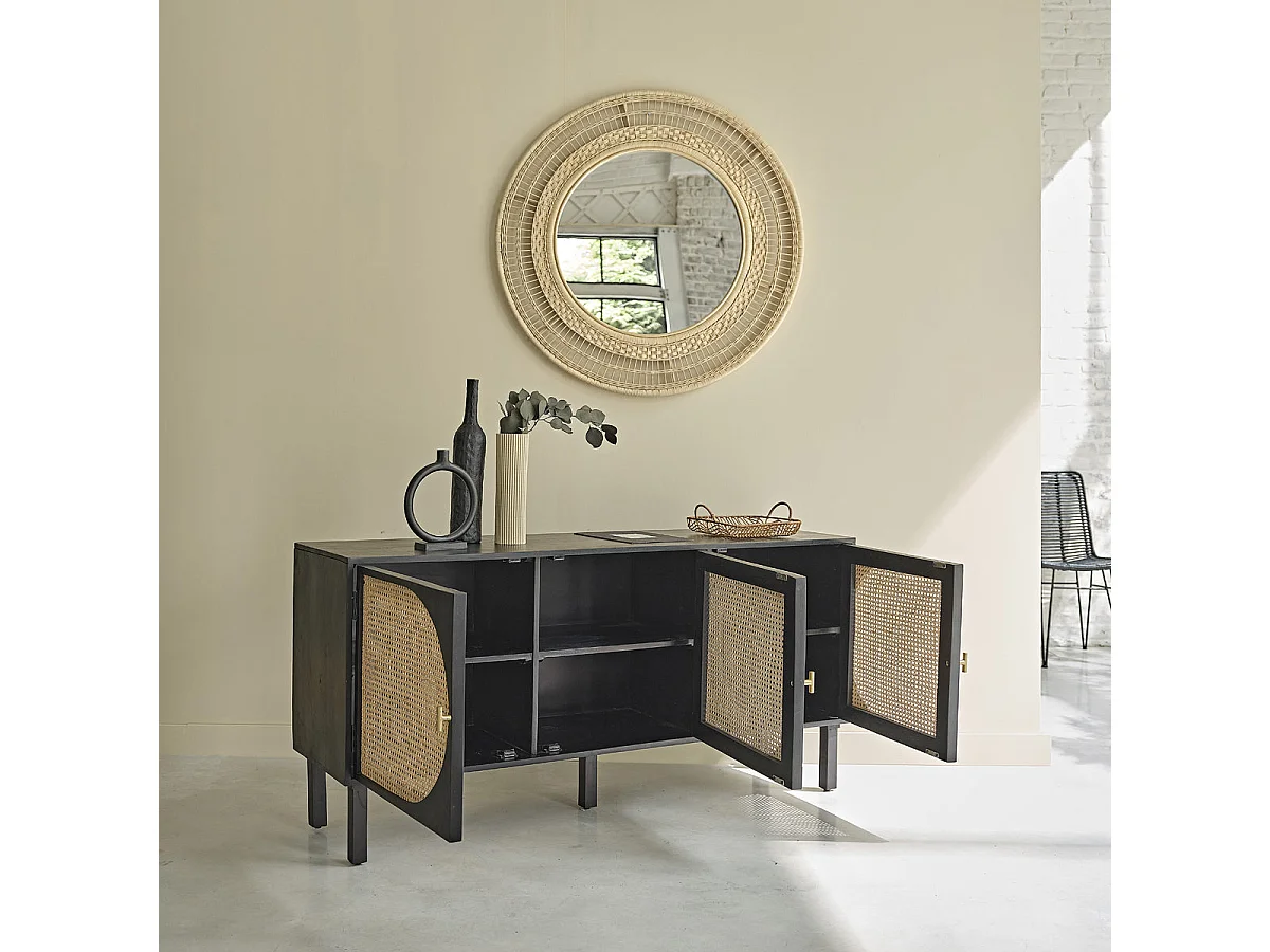 Buffet en manguier massif et cannage 160 cm