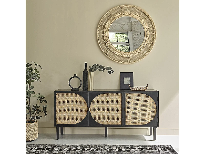 Buffet en manguier massif et cannage 160 cm