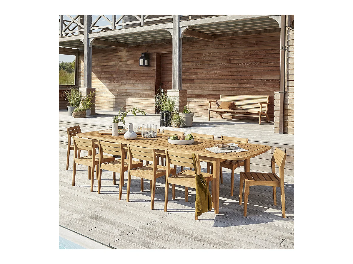Set di mobili da giardino con tavolo allungabile in teak riciclato