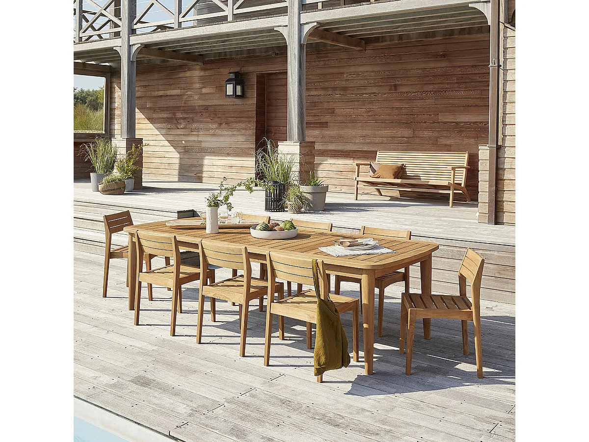 Salón de jardín de madera teca maciza reciclada extensible para 10/12 pers.