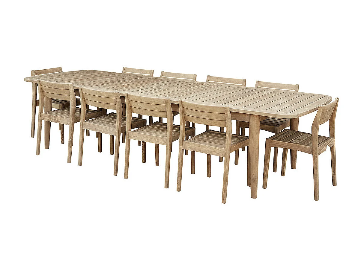 Set di mobili da giardino con tavolo allungabile in teak riciclato