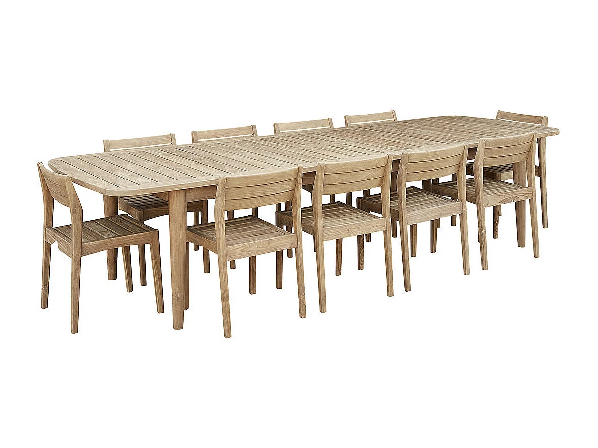 Salón de jardín de madera teca maciza reciclada extensible para 10/12 pers.