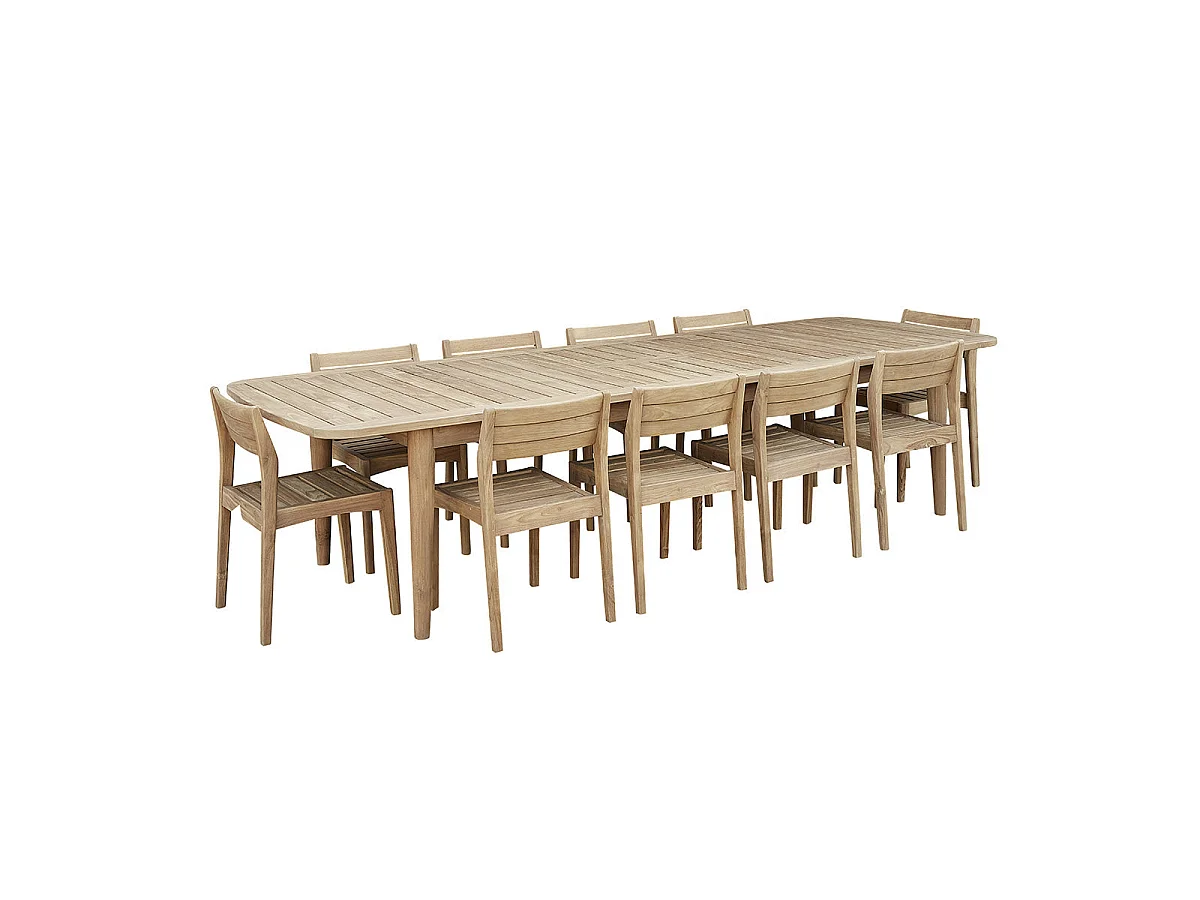 Set di mobili da giardino con tavolo allungabile in teak riciclato
