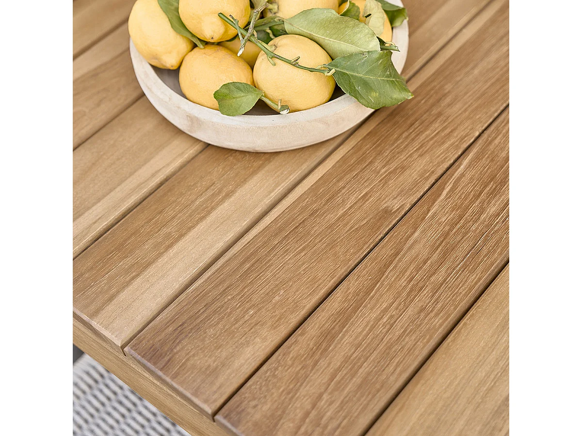 Salón de jardín de madera de teca maciza y cuerda negro 8 pers.